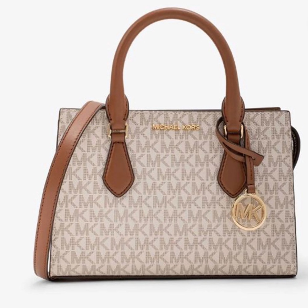 Michael Kors Signature Cream and Brown Satchel